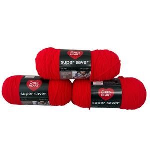Red Heart Super Saver Yarn Hot Red 7 oz 364 Yards Acrylic 3 Pack